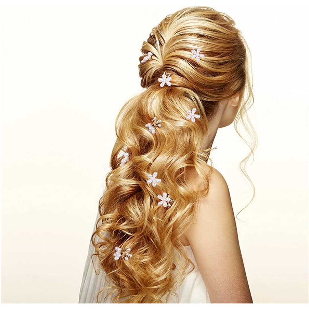 Delicate 10 Pcs Mini Pearl Flower Claw Clips - Stylish and Functional Hairpins - Picture 6 of 6